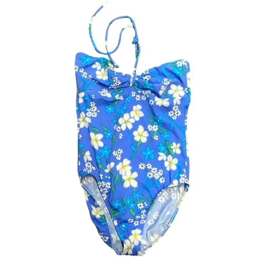 NEW Plus Size Lands' End One Piece Halter Type Floral Swimsuit‎ Size 14 Long